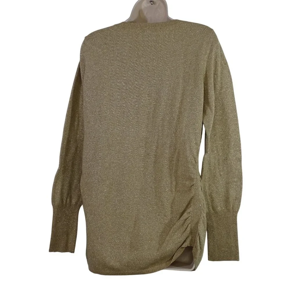 Banana Republic Gold Metallic Long Sleeve Sweater Women Size L With Side Ruching - Picture 3 of 11
